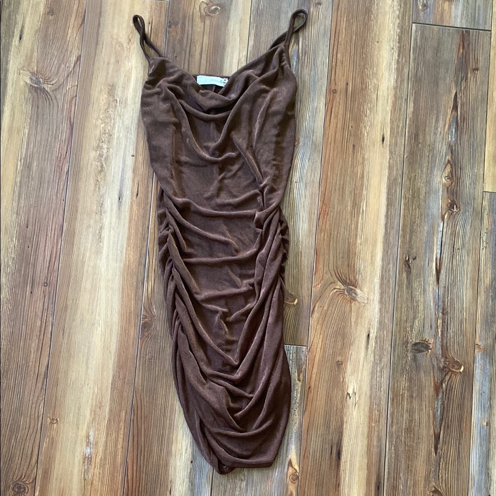 Elegant Brown Ruched Dress